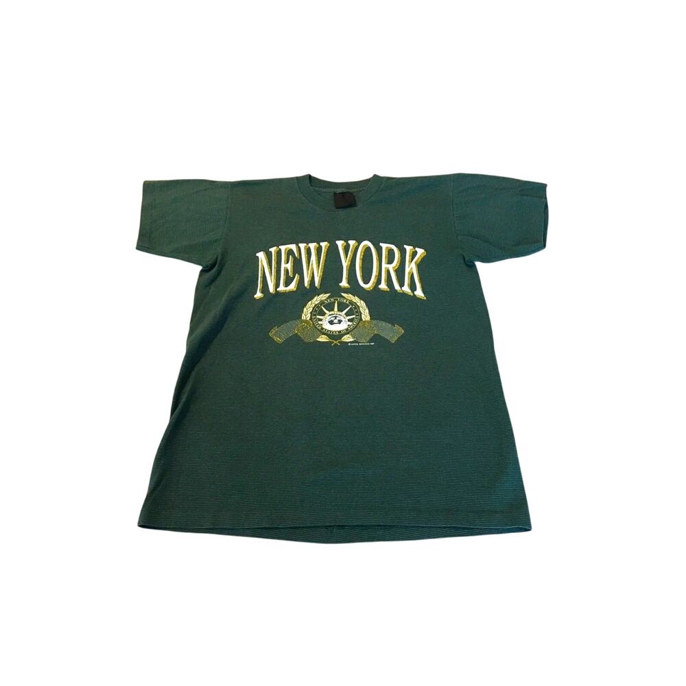 New York T Shirt Vintage Green Striped 1993 Tennessee River Brand Size Medium